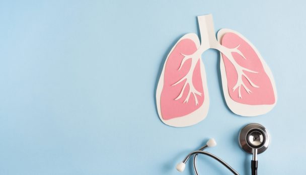 Lungs,Paper,Decorative,Model,With,Medical,Stethoscope,On,Light,Blue