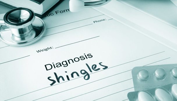 Diagnostic,Form,With,Diagnosis,Shingles,And,Pills.